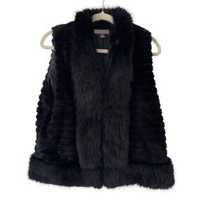 Kaleidoscope Vest Faux Fur Black Zippered with Pockets‎